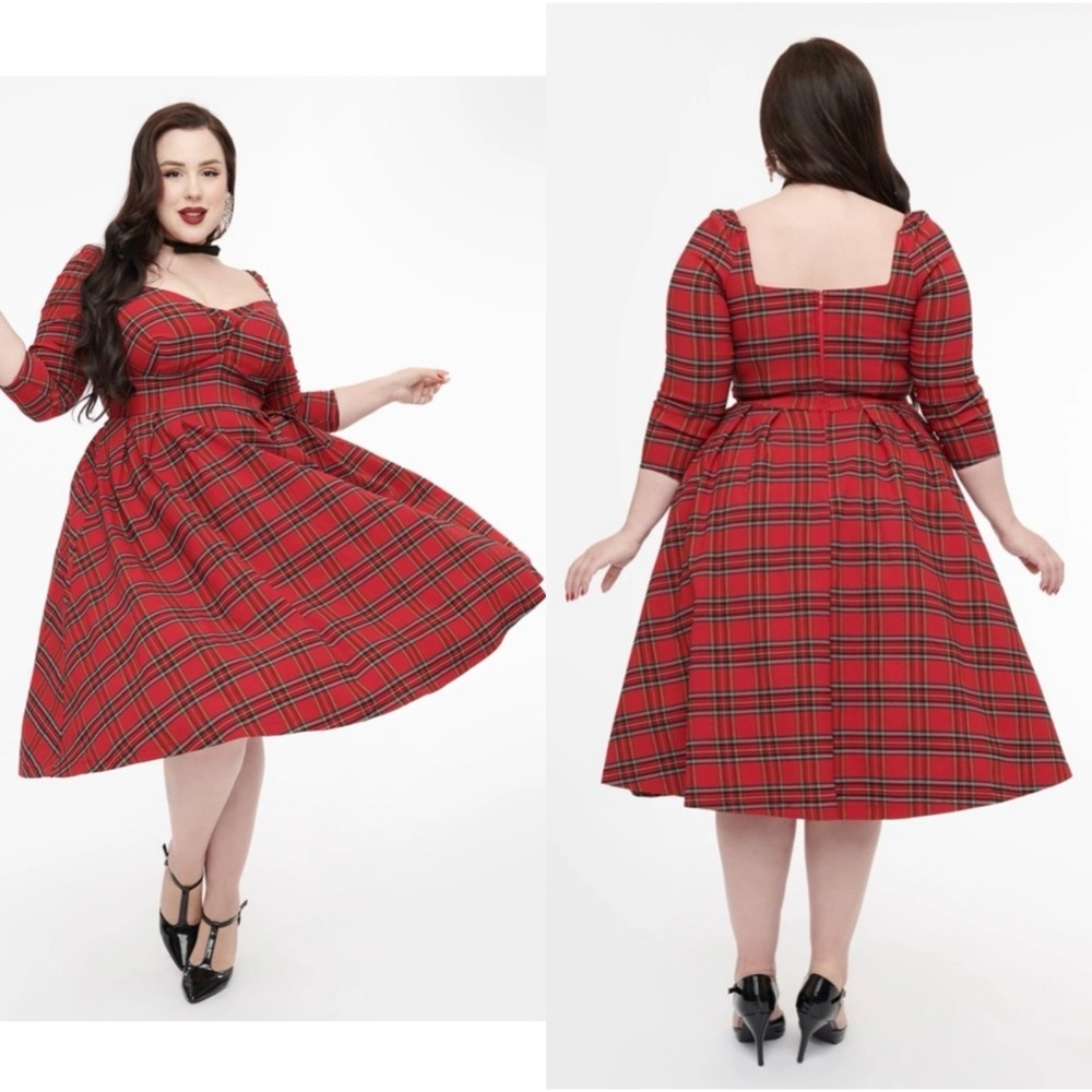 ♥️PRICE FIRM♥️ NWT Unique Vintage 1950s Red Plaid Lamar Swing
Dress Size 14